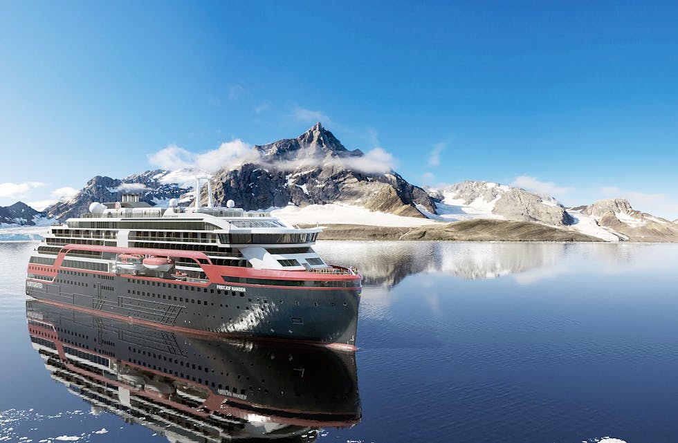 Reisemål Ryfylke vil ha skip som liknar Hurtigruten sin hybriddrivne MS Fridtjof Nansen inn i Ryfylkefjordane. Får reiselivsdirektøren det slik ho vil, kjem skipsagentar og passasjerar til å teste tilbodet alt neste sommar. Foto: Hurtigruten.