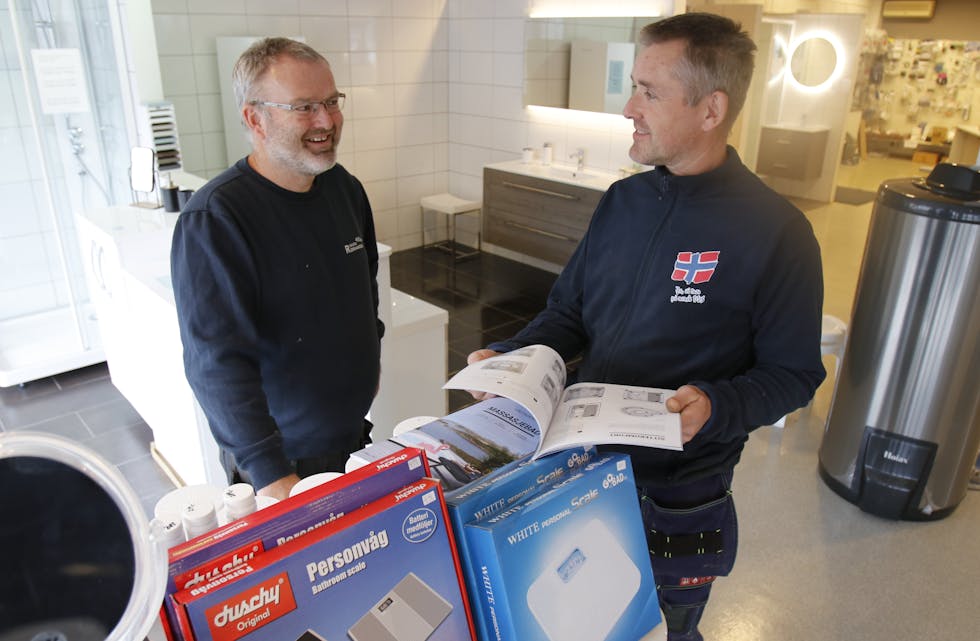Eigarane Kjetil Rasmussen (til venstre) og Jan Erik Rasmussen i Sauda Rørhandel kan sjå tilbake på eit nytt godt driftsår.