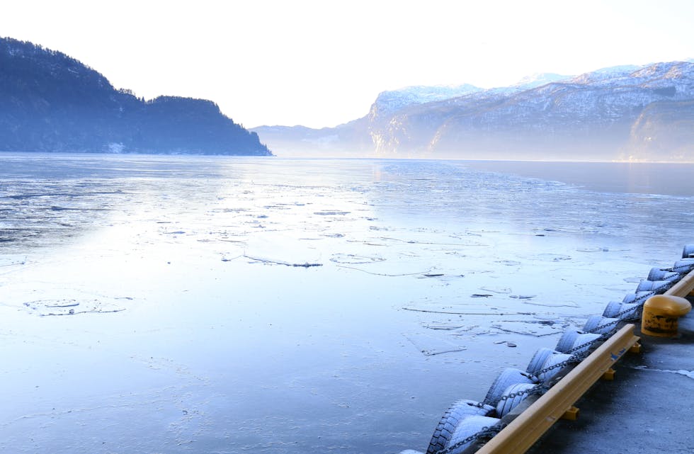 Temperaturar ned mot elleve minusgrader har bidratt til at Saudafjorden er iskledd. 