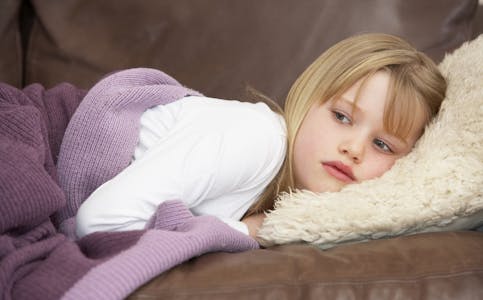 Young Girl Unwell Lying On Sofa