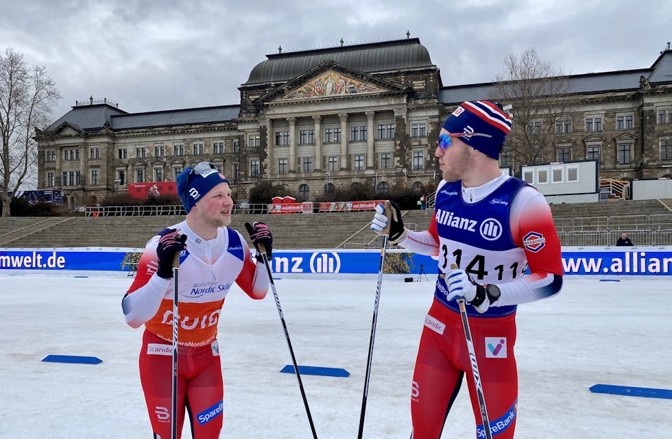 Thomas Karbøl Oxxal (til høgre), her med ledsagar Ole-Martin Lid, representerer Sauda IL og Norge under Para-VM på Lillehammer. Kanskje får duoen også dra til Paralympiske leker i Bejing i mars.