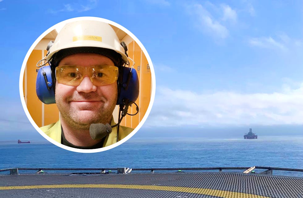 Saudabu Bjørn Guggedal (innfelt) var på jobb her på Snorre B-plattforma då jordskjelvet starta i dag tidleg klokka 06.33. Til høgre på bildet ser ein riggen Transocean Spitsbergen. Foto: Privat.