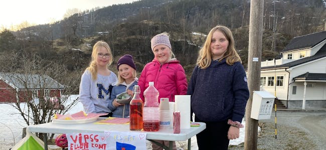 Maja Solbrekk Olsen (9 år), Lilja Weiseth Ljung (9 år), Aurora Jørgensen (8 år) og Leonor Kalvik Tollefsen (10 år) lagde sin eigen innsamlingsaksjon for krigsofra i Ukraina.