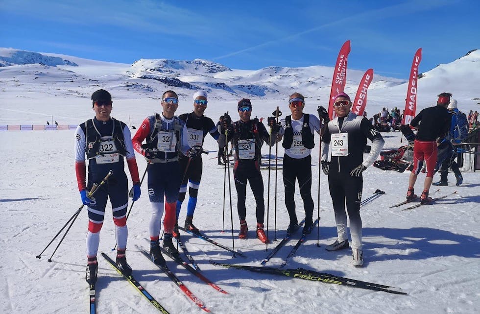 Desse saudaløparane deltok i Skarverennet. Frå venstre: Lars Folgerø, Øyvind Dybing, Geir Magne Ness, Kristian Ildstad, Edvin Halsnes og Håvard Austerheim.