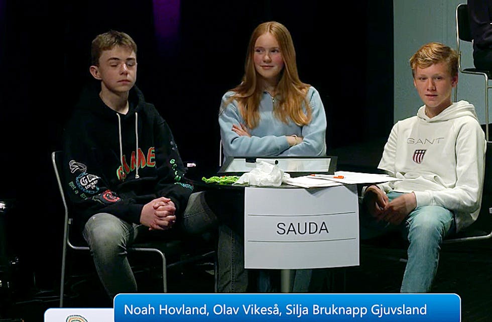 Noah Hovland, Silja Bruknapp Gjuvsland og Olav jr. Vikeså representerte Sauda ungdomsskule i årets utgåve av Ryfylkequiaaen. 