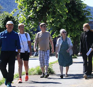 På guida tur i Åbøbyen. Frå venstre nederlandske Peter Plomp og Sonja Heerens, Vidar Holm, Ellinor Holm og guide Signe Fosstveit. 
