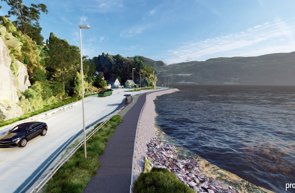 Slik kan den nye promenaden bli mellom Traskjæret og Si-Glass i Saudasjøen. Grafikk: Prosjektil.