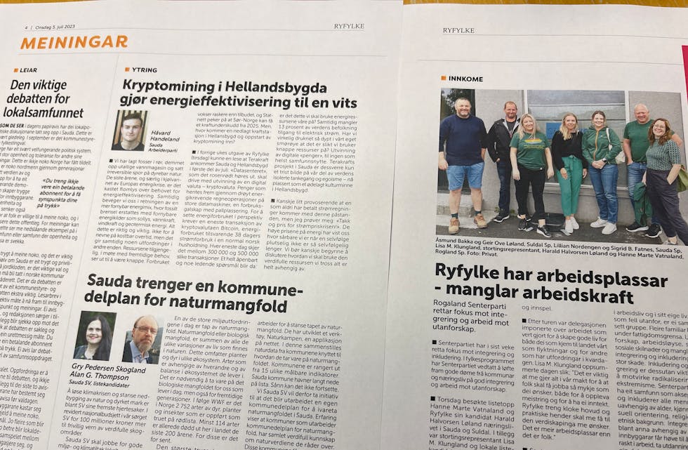 Ryfylke stiller spalteplass til disposisjon for folk som vil ytra meiningane sine.