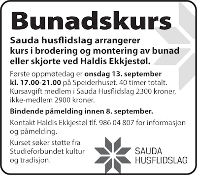 Sauda Husflidslag 2023-60 bunadkurs