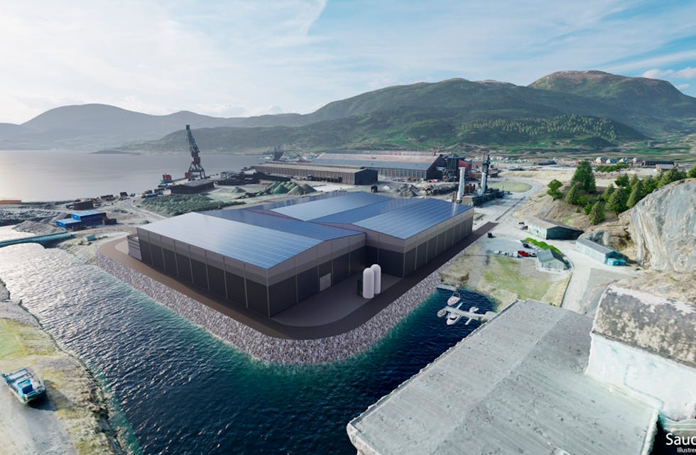 Slik er Sauda Aqua-planane visualisert i Sønnåhamn nær Eramet sitt smelteverk i Sauda.