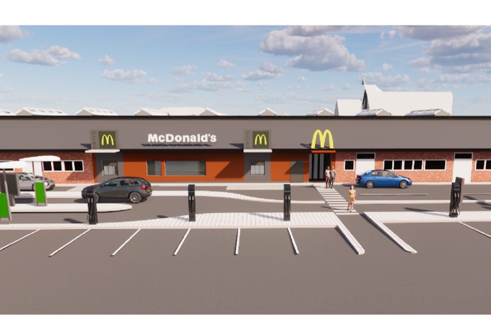 Slik ser restaurantkjeden føre seg den nye McDonald’s-restauranten på Aksdal.