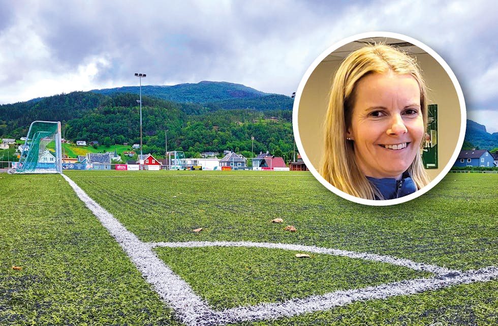 Dagleg leiar i Sauda Idrettslag, Kristina Sandanger (innfelt), trur vi vil sjå fleire positive effektar når det nye banedekket kjem på plass i august.