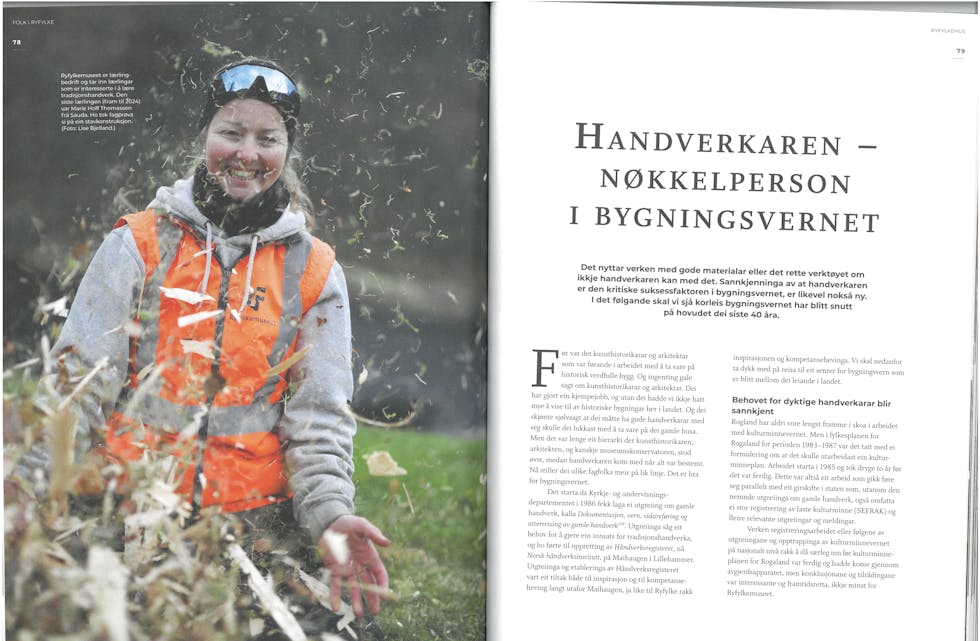 – Handverkarane får også sin velfortente plass og oppmerksamheit i boka, her representert ved saudajenta Marie Hoff Thomassen, skriv forfattaren av denne bokmeldinga.
