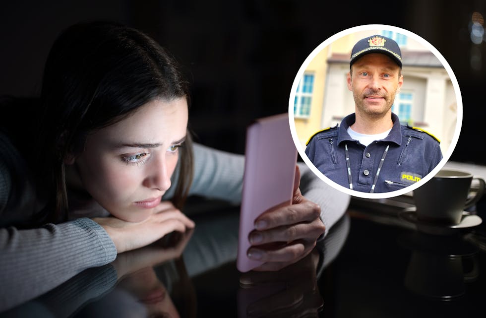 Politikontakt Øyvind Dybing (innfelt) har gjennomført sitt årlege besøk hos åttandeklassingane i Sauda for å snakke om deling av bilder og videomateriale.