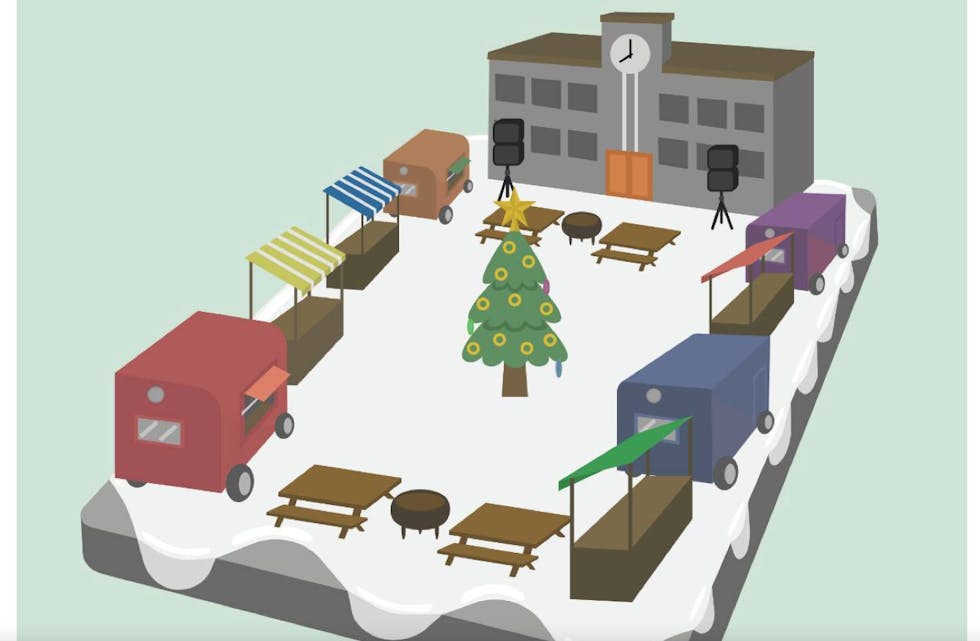 Planen er å lage ti robuste salsboder som skal stå på Rådhusplassen i desember. Idéskisse.
